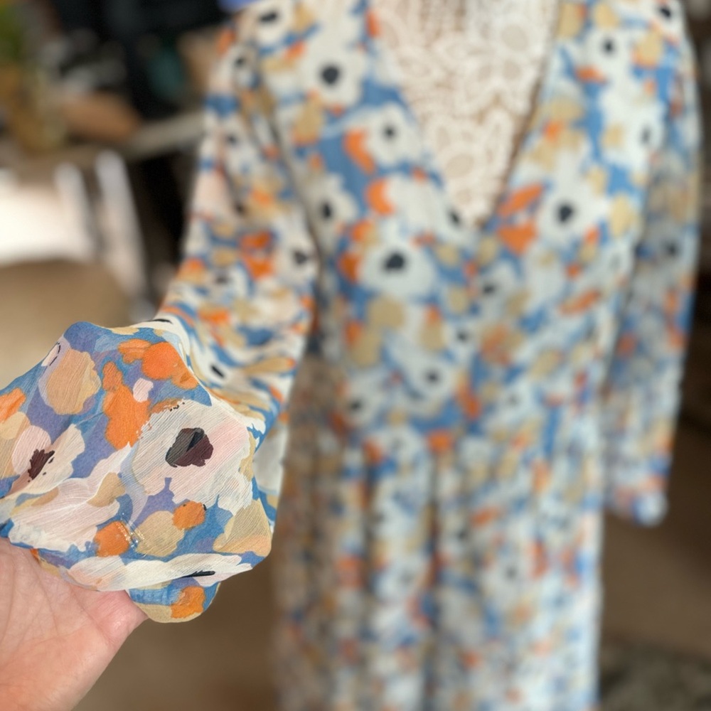 Joie Floral Dress in Blue and Orange - Picture 3 of 5